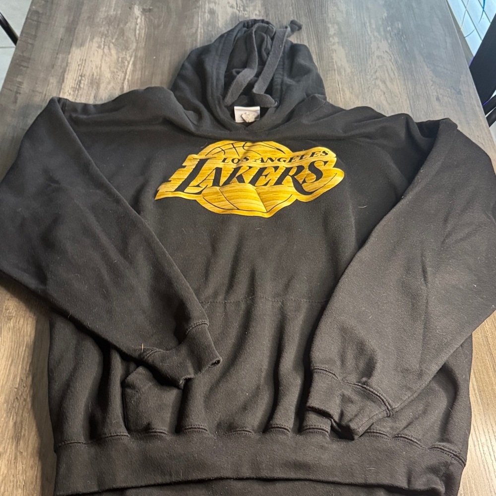 Majestic Black Lakers Pullover Hoodie with Yellow Logo